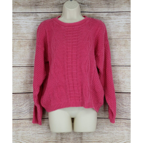 VINTAGE David Brett Womens Knit Crew Neck Oversize Raglan Sweater Sz Large Pink - Picture 1 of 6